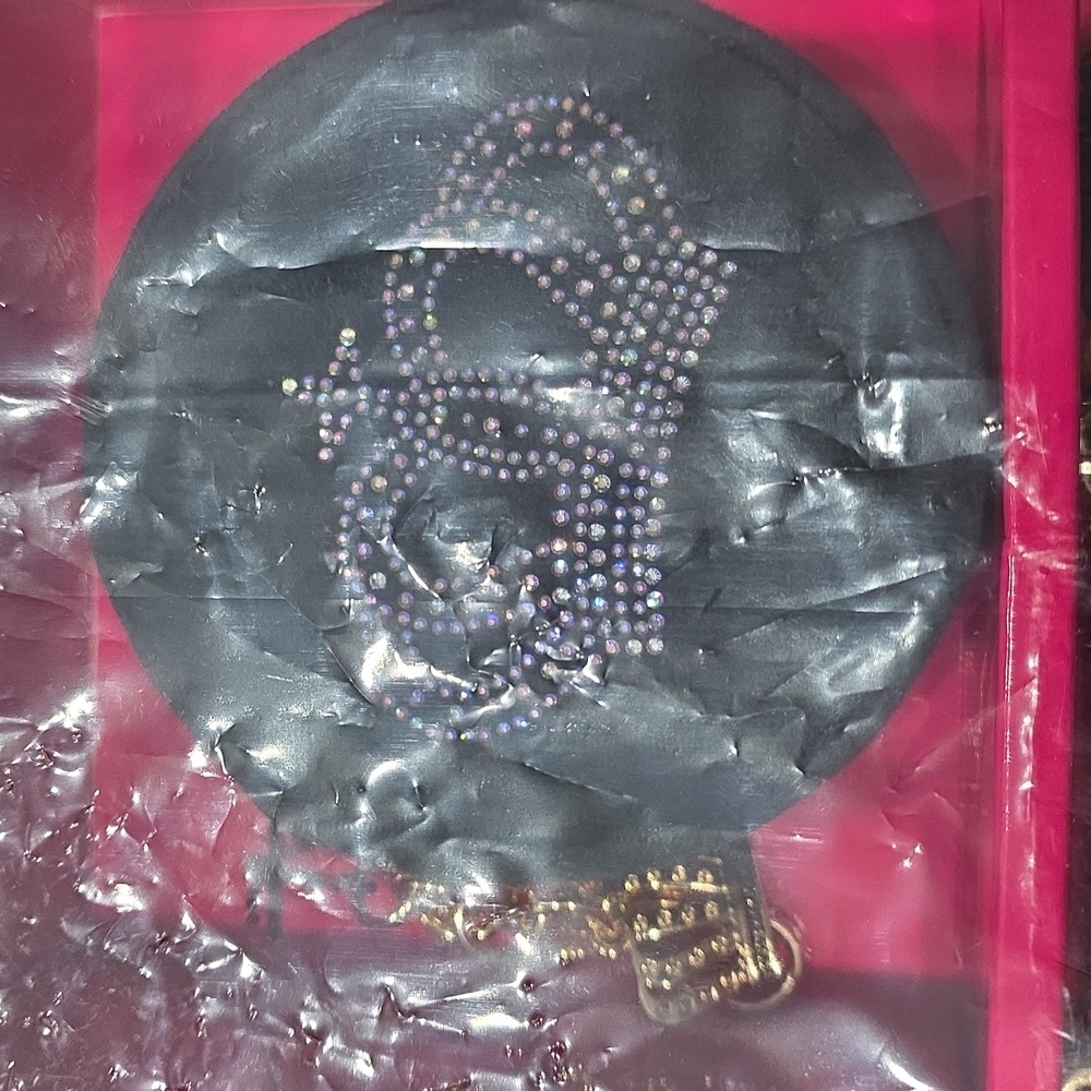 Juicy Couture Black Velour Rhinestone Wristlet and Coin Pouch 2 Piece Set - Picture 5 of 7